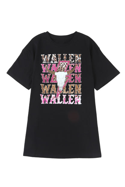Schwarzes, übergroßes WALLEN-T-Shirt mit Kuhschädel-Grafik