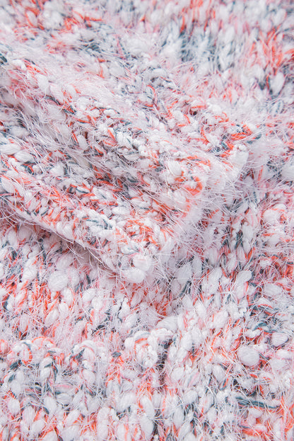 Rosa, mehrfarbige Strickjacke mit offener Vorderseite und Konfetti