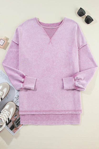 Orchid Petal Mineral Wash Pullover mit überschnittener Schulter