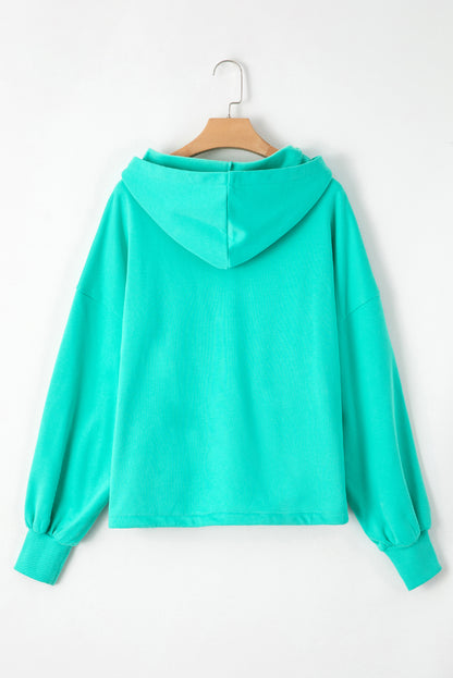Aruba Blauer, lockerer Hoodie mit Fleecefutter und Kängurutaschen mit halbem Reißverschluss