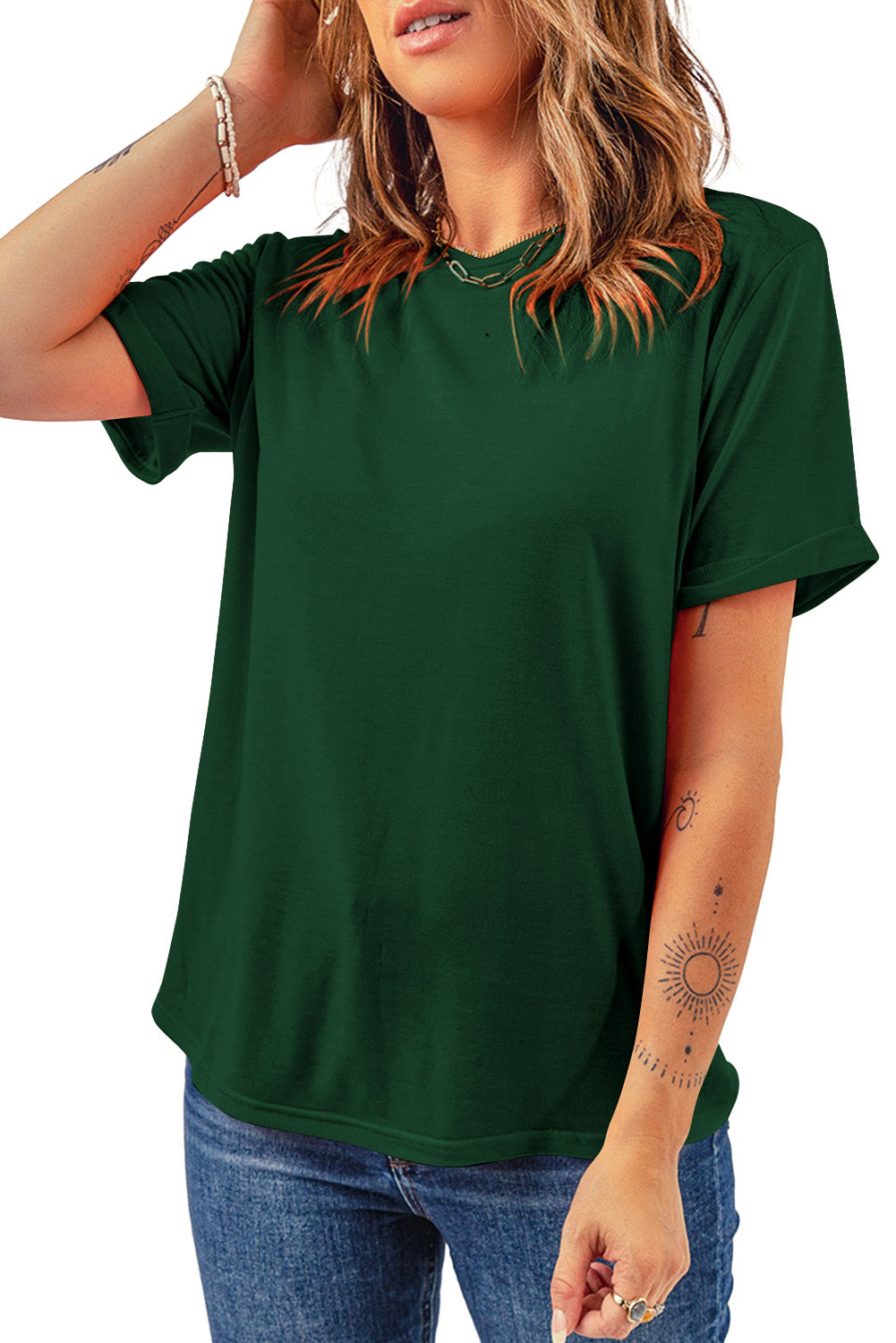Grünes, lässiges, schlichtes T-Shirt mit Rundhalsausschnitt