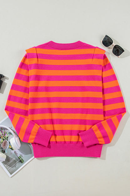 Pullover mit Rundhalsausschnitt und rosa Streifen