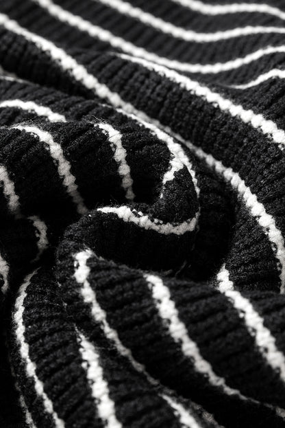 Schwarzes, gestreiftes Umlege-Tanktop mit V-Ausschnitt