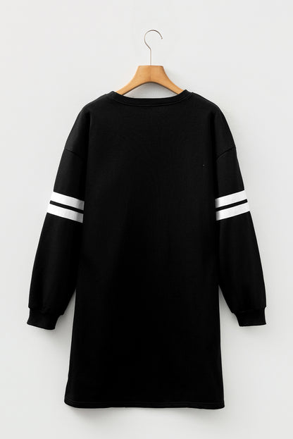 Black Varsity Contrast Banded Sleeve Shift Sweatshirt Dress