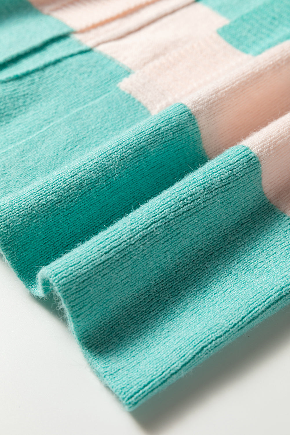 Iceland Blue Colorblock Knit Open Front Short Casual Cardigan