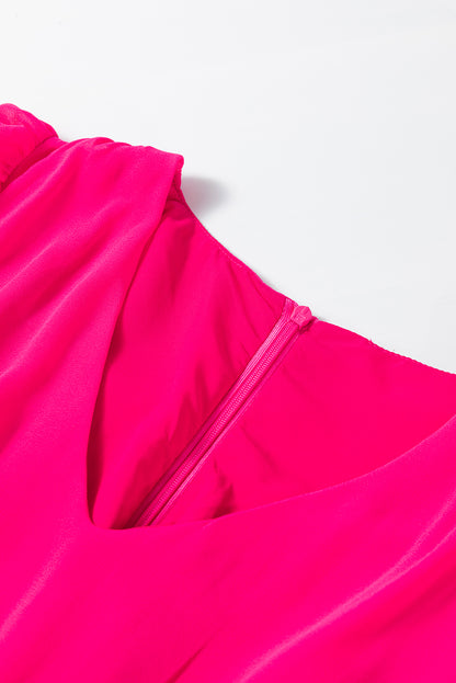 Rosarotes Puff-Minikleid mit langen Ärmeln und V-Ausschnitt