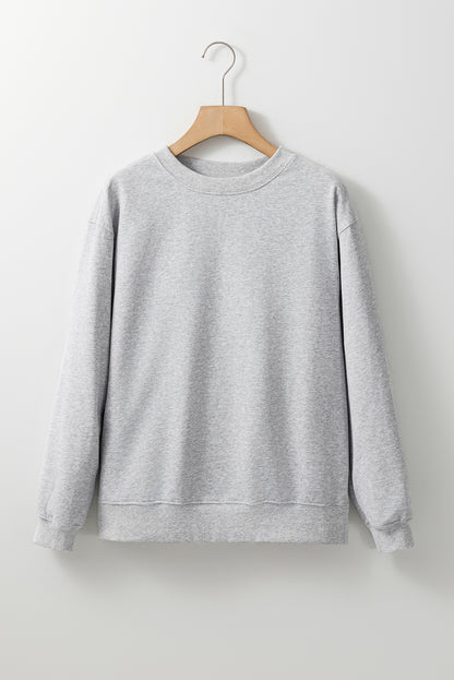 Hellgraues, schlichtes Sweatshirt mit Rundhalsausschnitt und überschnittener Schulter