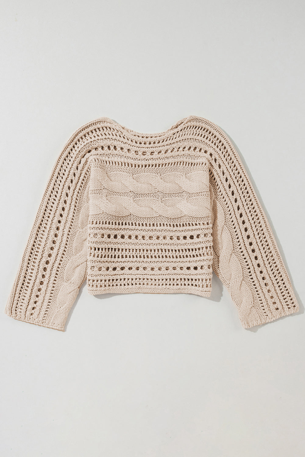 Rauchgrauer kurzer Pullover mit Hohlsaum und Zopfmuster