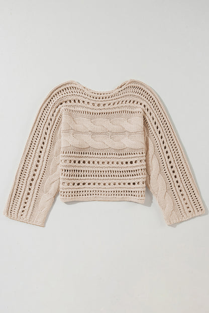 Rauchgrauer kurzer Pullover mit Hohlsaum und Zopfmuster