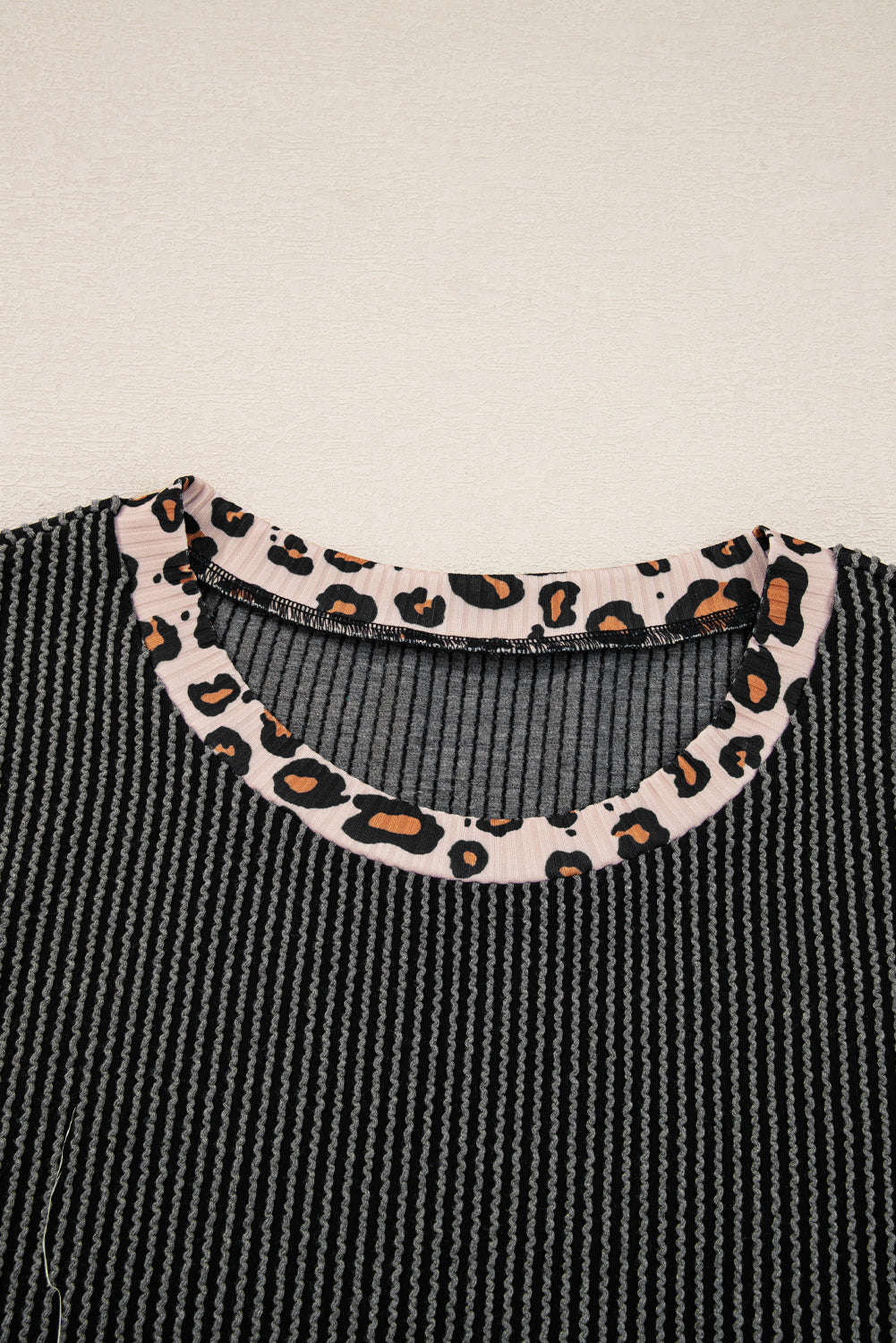 Carbon Grey Twisted Rib Texture Leopard Patchwork Detail 2pcs Pant Set