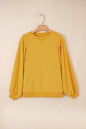 Citrus Pleated Balloon Sleeve Pullover Solid Sweatshirt