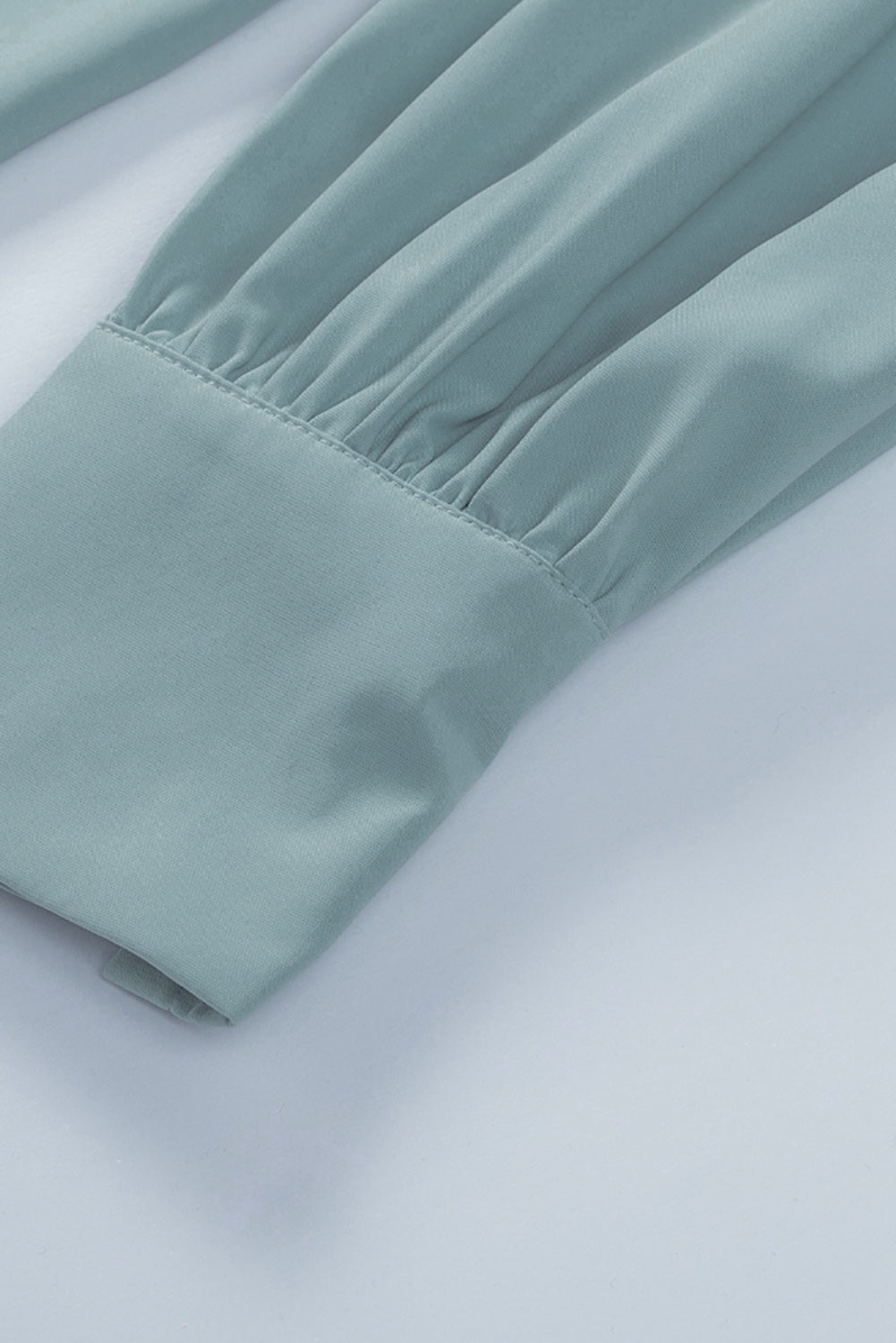 Sky Blue Solid Color Button Up Puff Sleeve Blouse