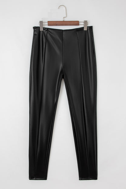 Black Faux Leather Seamed Leg High Waist Leggings
