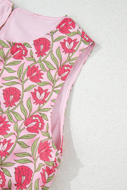 Rosa Set mit bauschigem, kurzem Tanktop und Minirock mit Blumenmuster