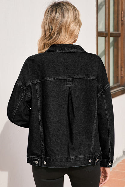 Schwarze, verwaschene Oversize-Jeansjacke mit Taschen