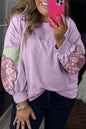 Phalaenopsis Flower Patch Colorblock Plus Size Pullover Top