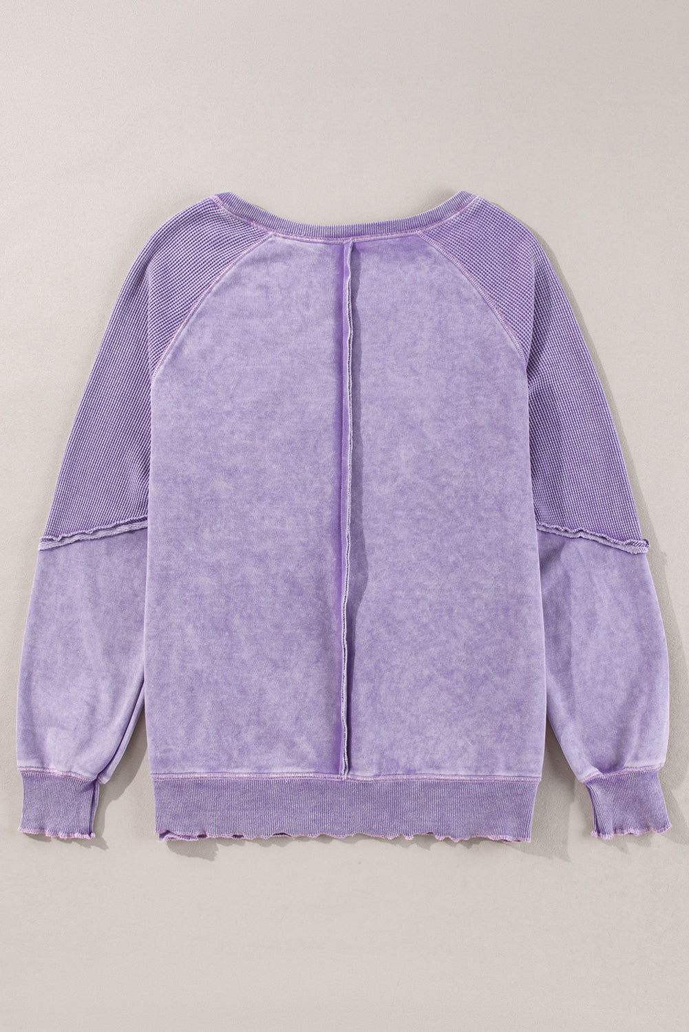 Orchid Petal Solid Waffelstrick Patchwork Raglanärmel Sweatshirt