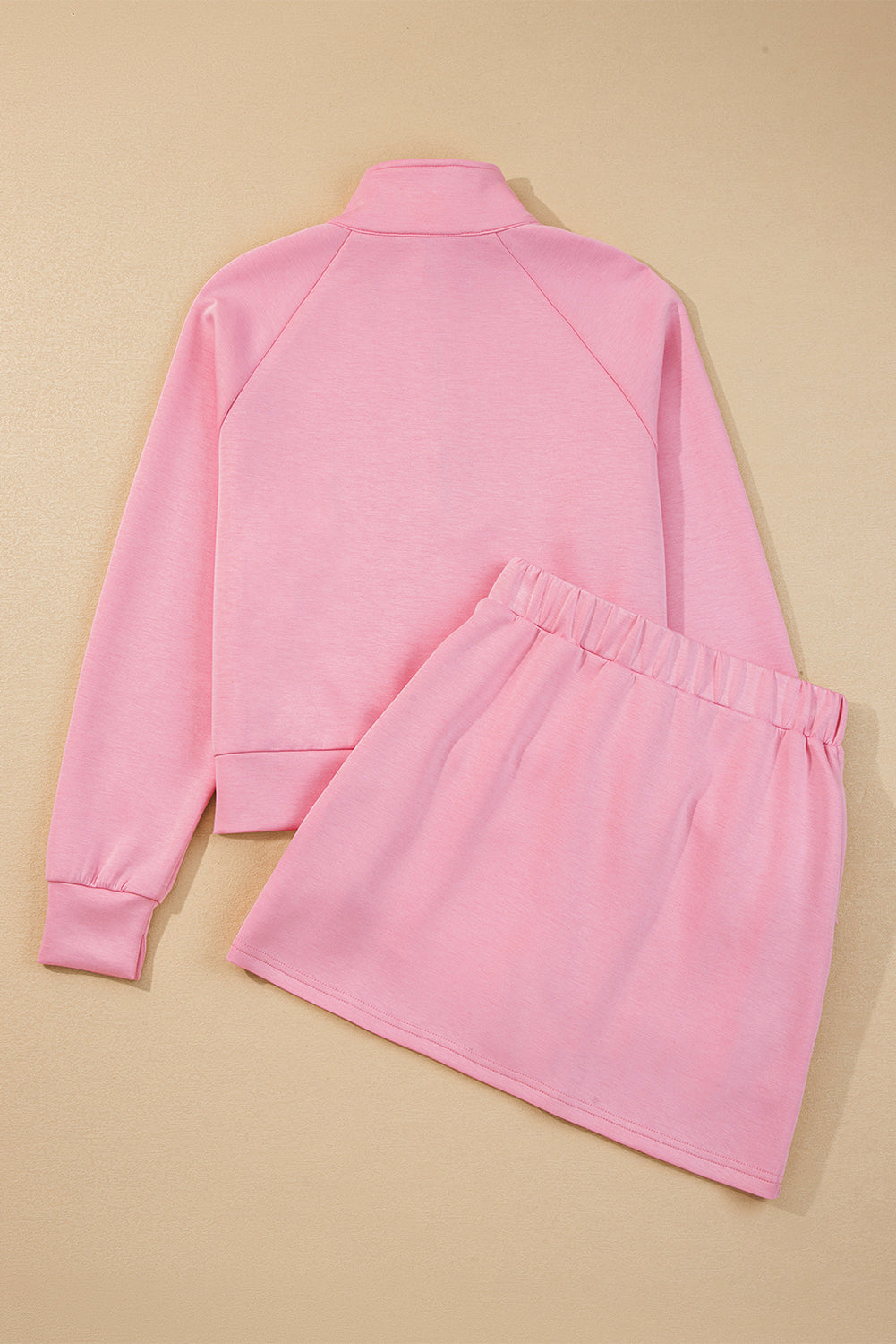 Pink Half Zip Sporty Pullover Mini Skirt 2pcs Outfit