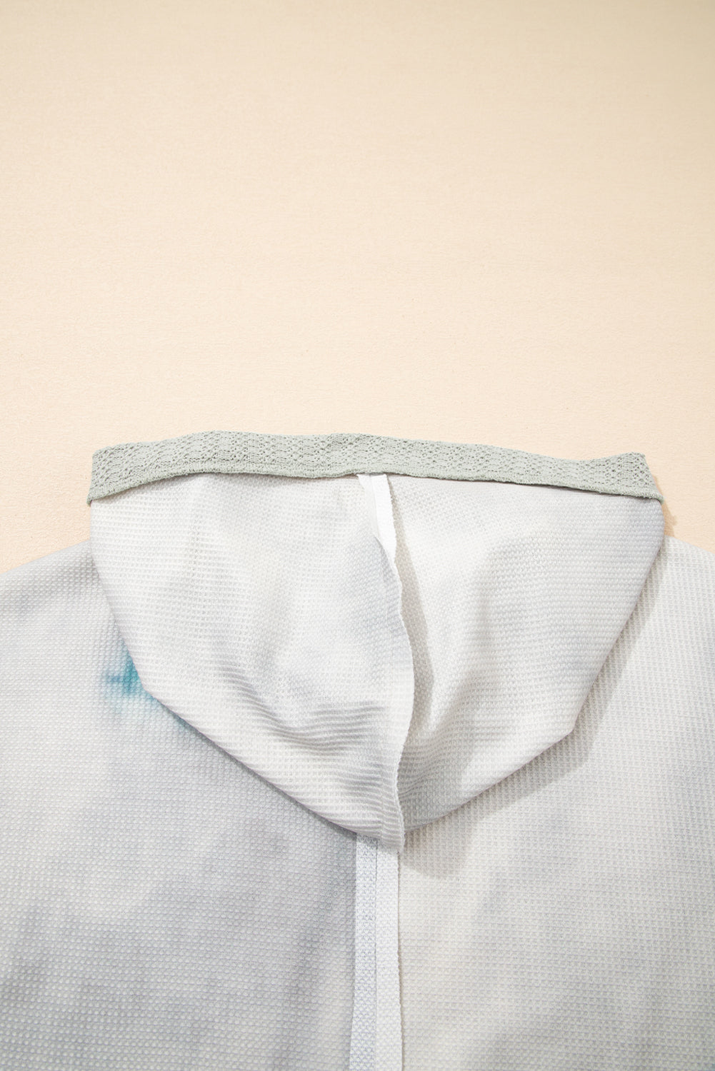 Green Floral Patched Waffle Textured Colorblock V Neck Casual Hooded Top