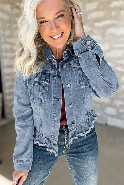 Beau Blue – Jeansjacke mit Rüschen und Klapptaschen