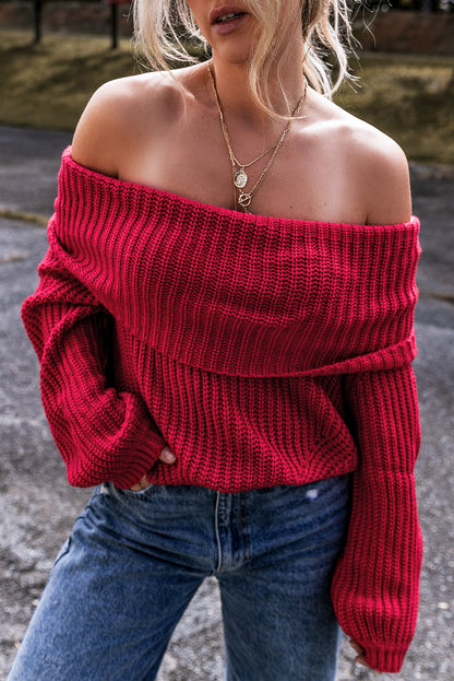 Racing Red Off-Shoulder Strickpullover