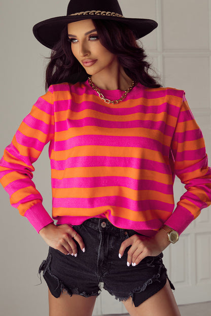 Pullover mit Rundhalsausschnitt und rosa Streifen