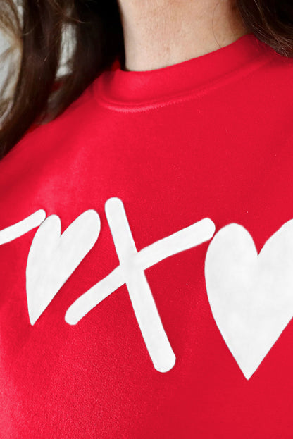 Rotes Puff-Sweatshirt mit XOXO-Print und Valentinstagsherz