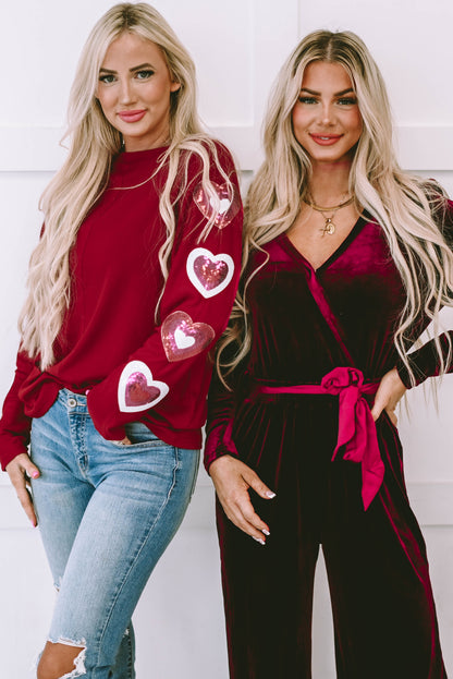 Rotes, Paillettenbesetztes Valentinstag-Top mit Herz-Print