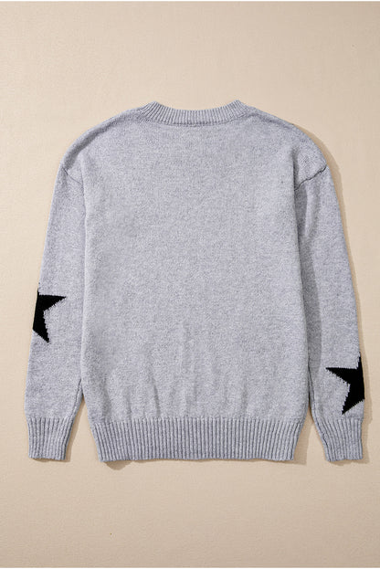 Grauer Pullover mit überschnittener Schulter und Sternmuster