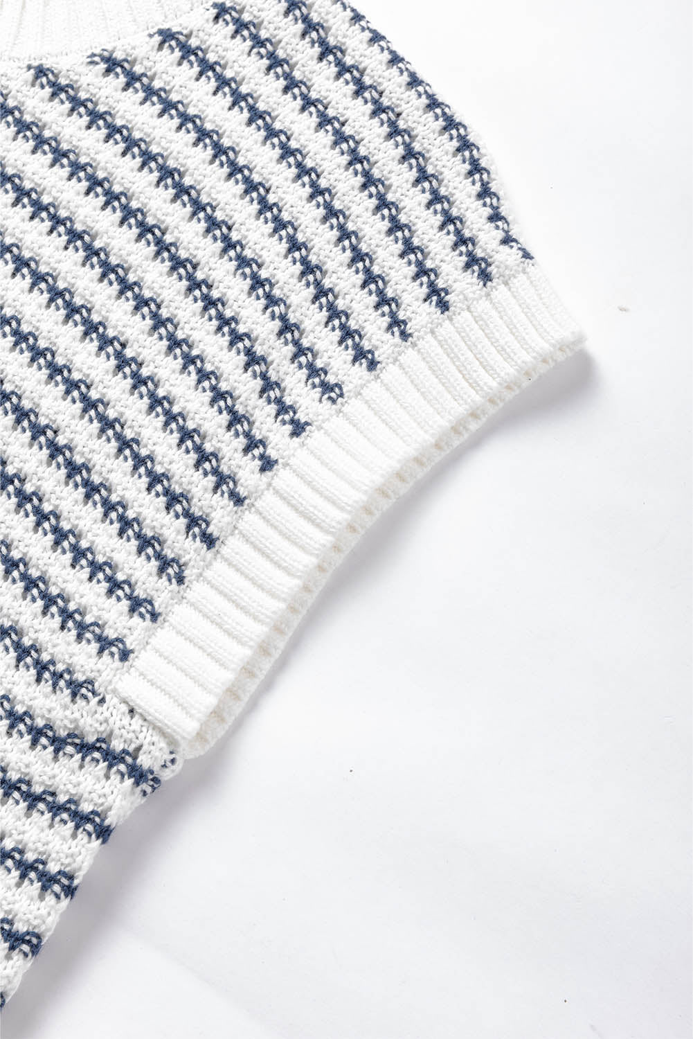 Blue Stripe Ribbed Trim Loose Fit Knitted Sweater Vest