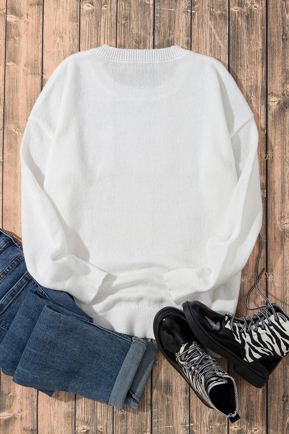 Weißer XOXO-Freizeitpullover mit Glitzer-Print und Rundhalsausschnitt