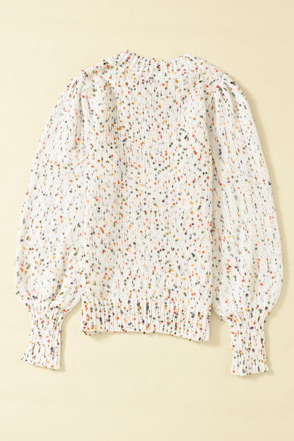 Beige Colorful Dots Cable Knit Crew Neck Sweater