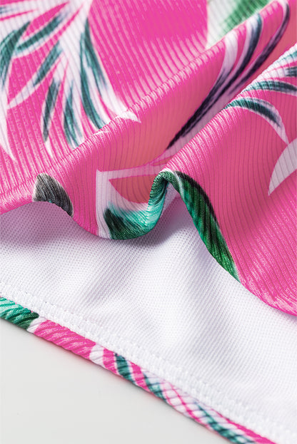 Strukturiertes Bikinihöschen mit tropischem Print in Rose