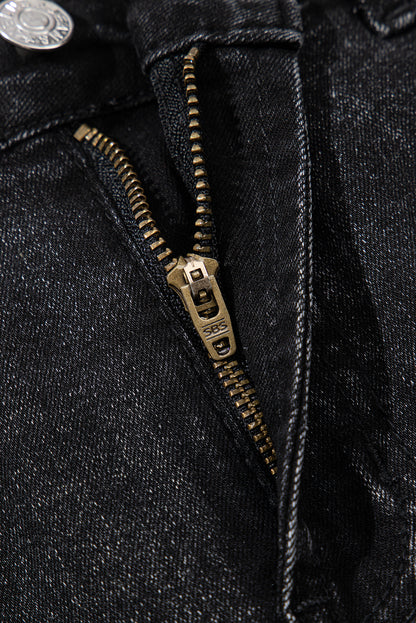 Carbongrauer, zerrissener Minirock aus Mineralwasch-Denim mit offenem Saum