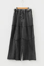 Black Mineral Wash Tiered Wide Leg Patchwork Drawstring Pants