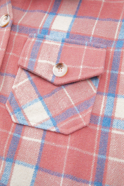 Rosa karierte Hemdjacke mit Pattentasche und Knopfleiste