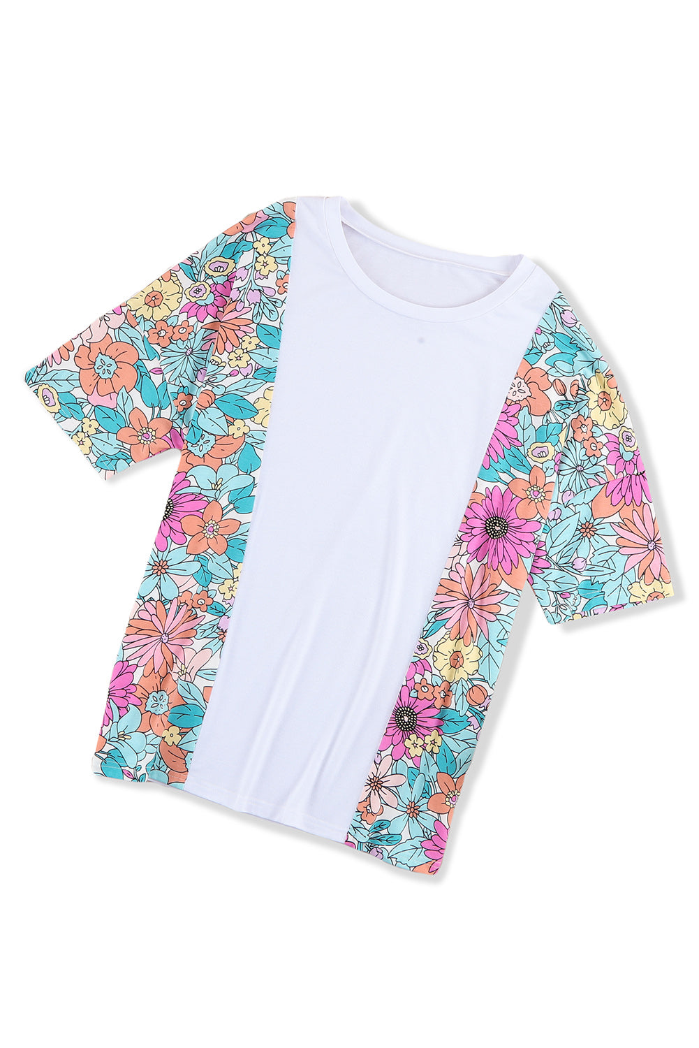 Weißes Patchwork-Kurzarm-Top mit Blumenmuster