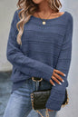 Echter blaugrüner Pointelle-Strickpullover mit U-Boot-Ausschnitt und überschnittener Schulter