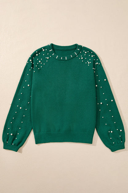 Evergreen Pullover mit Perlen und überschnittener Schulterpartie und Rundhalsausschnitt