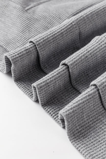 Grauer, übergroßer Kapuzenpullover mit Waffelstrick und Fleecefutter