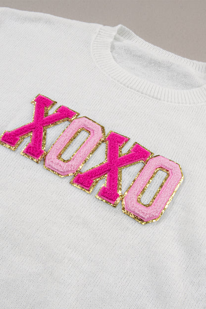 Weißer XOXO-Freizeitpullover mit Glitzer-Print und Rundhalsausschnitt