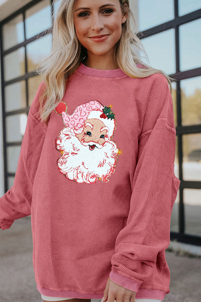 Erdbeerrosa Glitzerndes Sweatshirt mit Rundhalsausschnitt und Kordelzug mit Weihnachtsmann-Motiv
