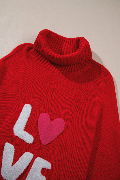 Racing Red Valentine Love Letter bestickter Pullover mit Stehkragen