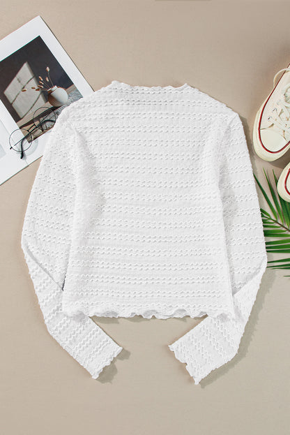 Weißes, schmal geschnittenes Jacquard-Strickoberteil