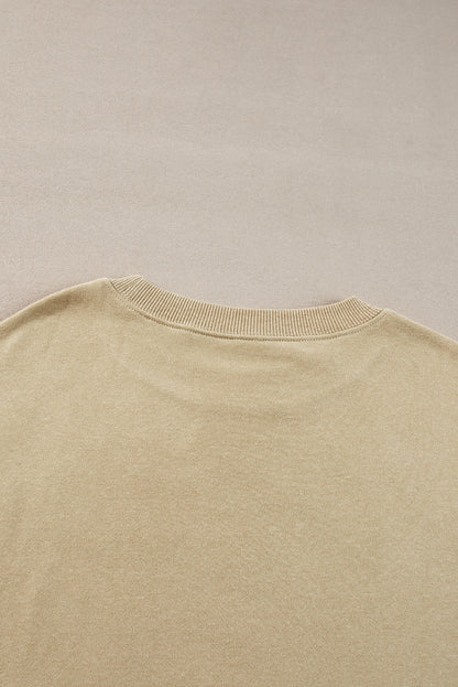 Parchment Solid Lockeres Fleece-Sweatshirt mit Rundhalsausschnitt