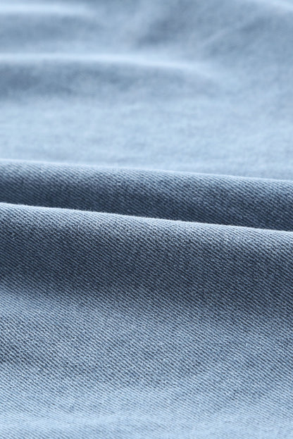 Himmelblaues, geknöpftes, langärmliges Mini-Jeanskleid