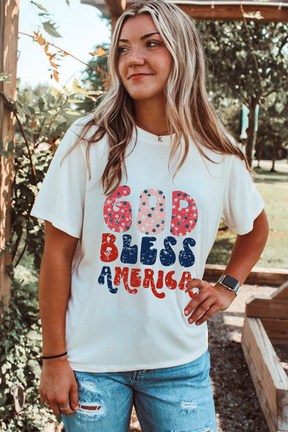 Weißes T-Shirt mit „God Bless America“-Grafik