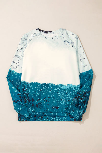 Blauer Tie Dye Kuh Farbblock Pullover