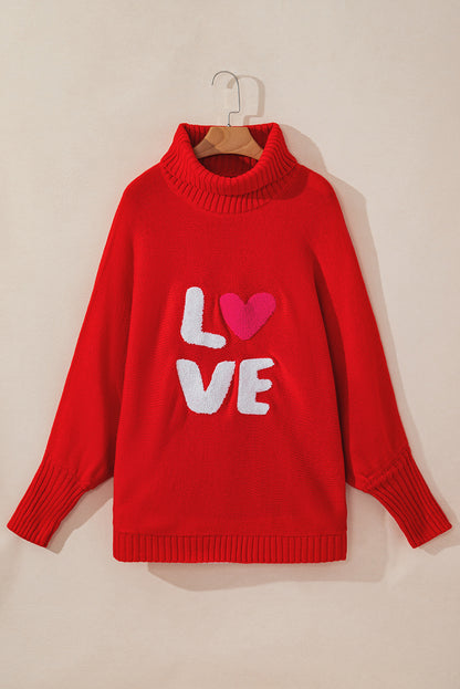 Racing Red Valentine Love Letter bestickter Pullover mit Stehkragen