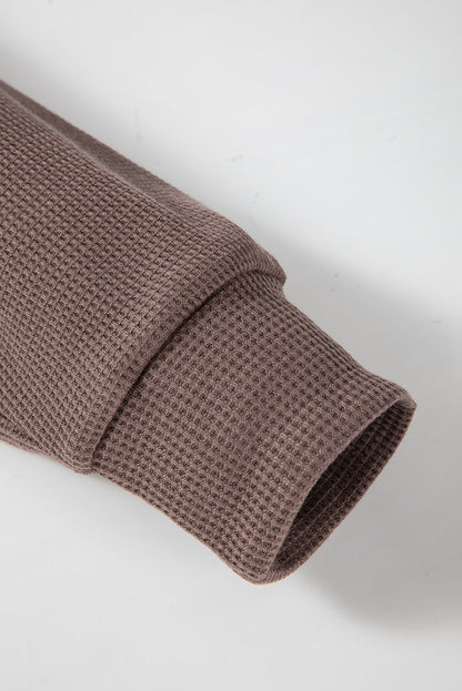 Kaffeefarbener, übergroßer Kapuzenpullover mit Waffelstrick und Fleecefutter